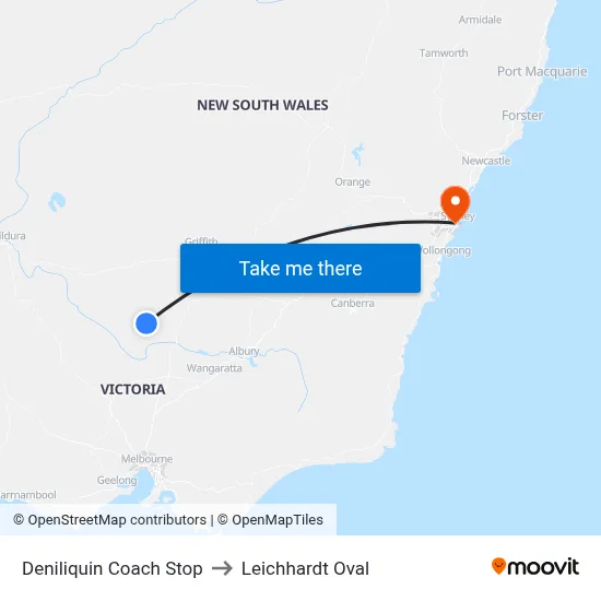 Deniliquin Coach Stop to Leichhardt Oval map