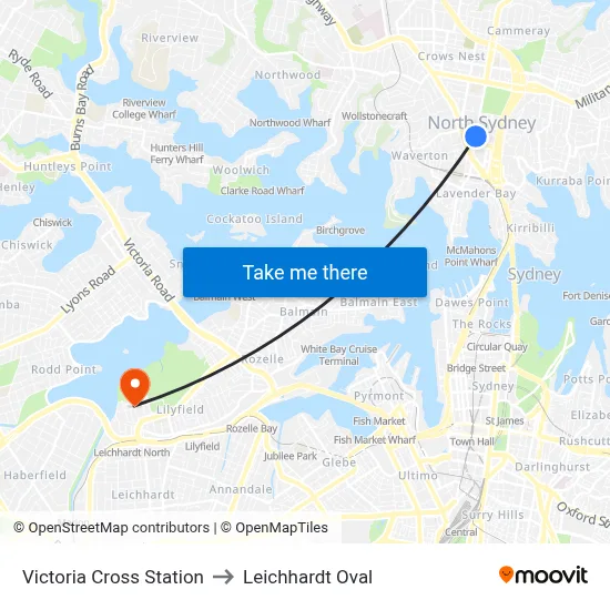 Victoria Cross Station to Leichhardt Oval map