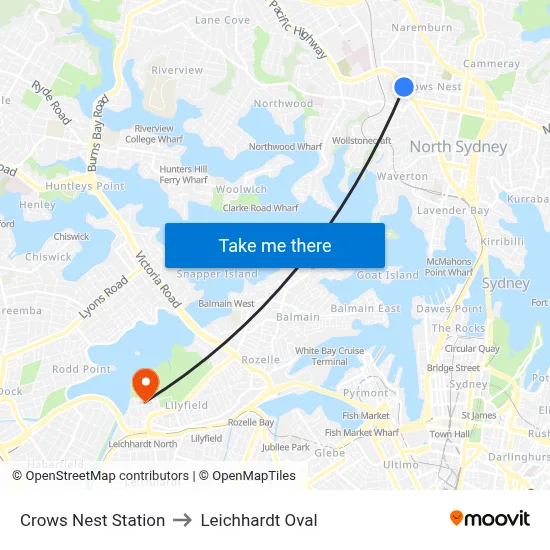 Crows Nest Station to Leichhardt Oval map