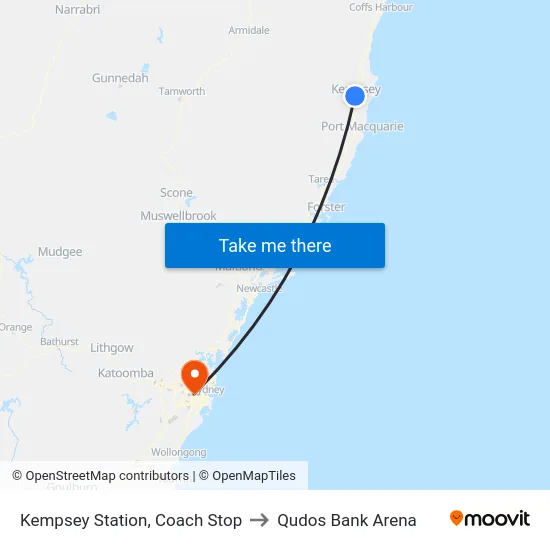 Kempsey Station, Coach Stop to Qudos Bank Arena map