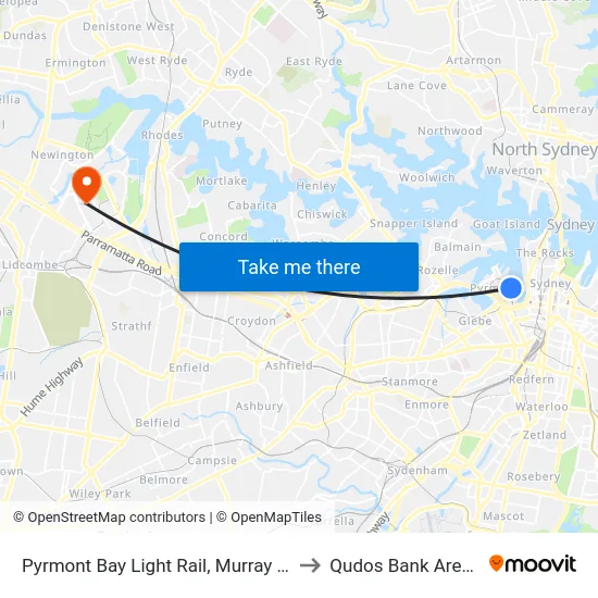 Pyrmont Bay Light Rail, Murray St to Qudos Bank Arena map