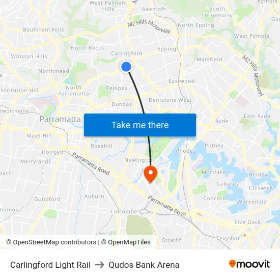 Carlingford Light Rail to Qudos Bank Arena map
