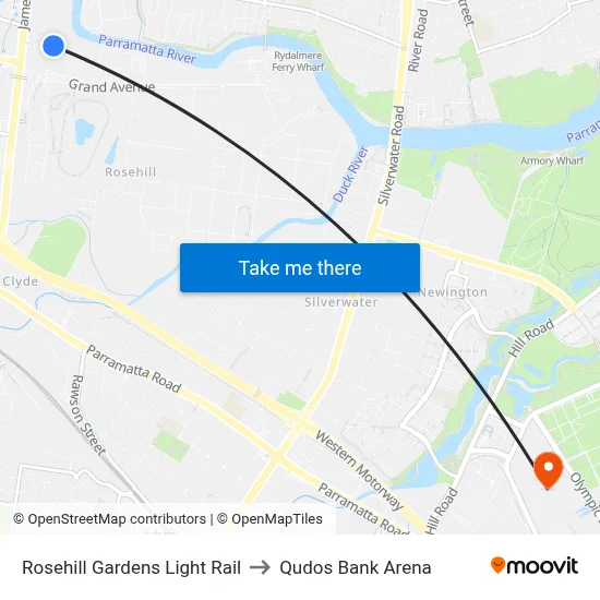 Rosehill Gardens Light Rail to Qudos Bank Arena map