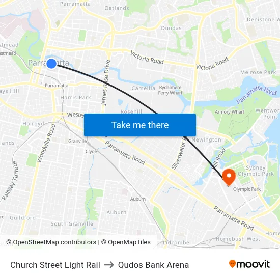 Church Street Light Rail to Qudos Bank Arena map