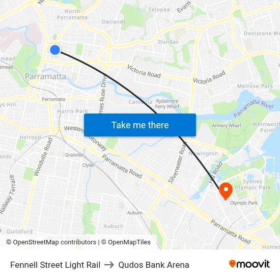 Fennell Street Light Rail to Qudos Bank Arena map