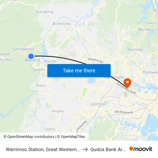 Warrimoo Station, Great Western Hwy to Qudos Bank Arena map