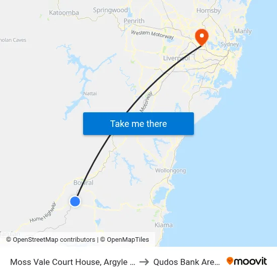 Moss Vale Court House, Argyle St to Qudos Bank Arena map