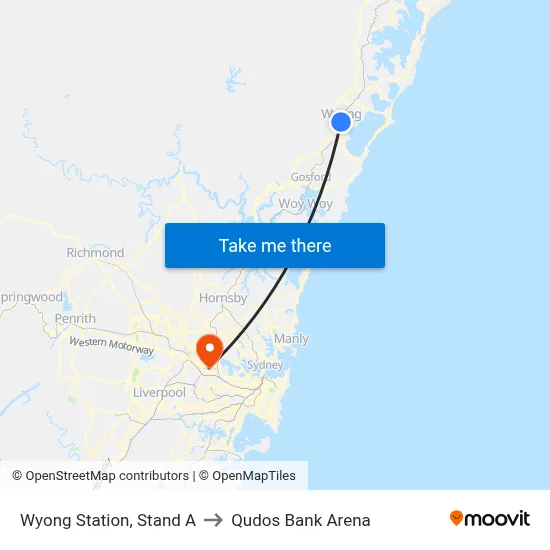 Wyong Station, Stand A to Qudos Bank Arena map