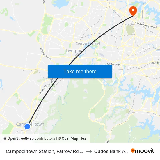Campbelltown Station, Farrow Rd, Stand G to Qudos Bank Arena map