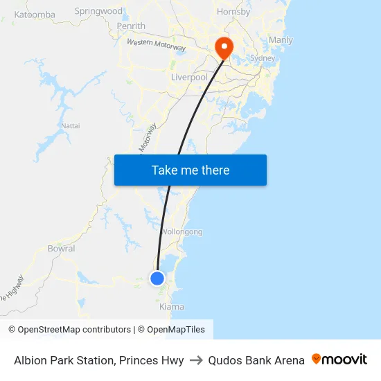Albion Park Station, Princes Hwy to Qudos Bank Arena map