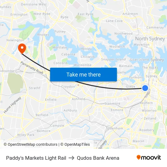 Paddy's Markets Light Rail to Qudos Bank Arena map