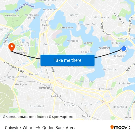 Chiswick Wharf to Qudos Bank Arena map