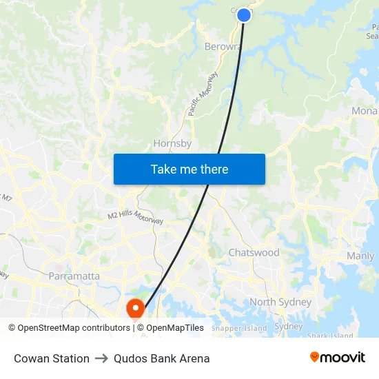 Cowan Station to Qudos Bank Arena map