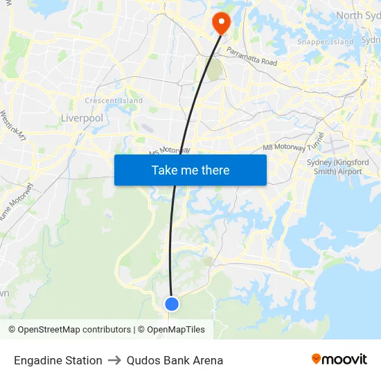 Engadine Station to Qudos Bank Arena map
