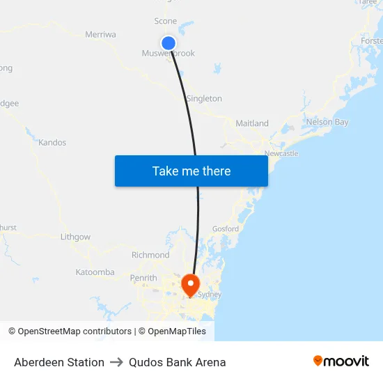 Aberdeen Station to Qudos Bank Arena map