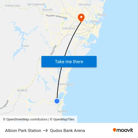 Albion Park Station to Qudos Bank Arena map