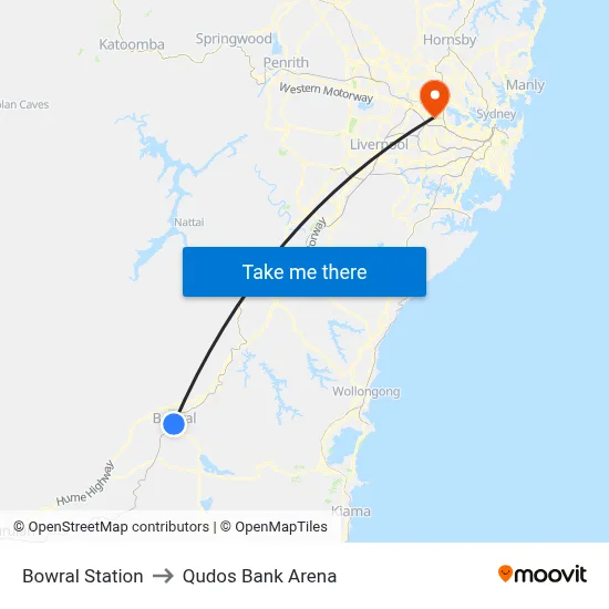 Bowral Station to Qudos Bank Arena map