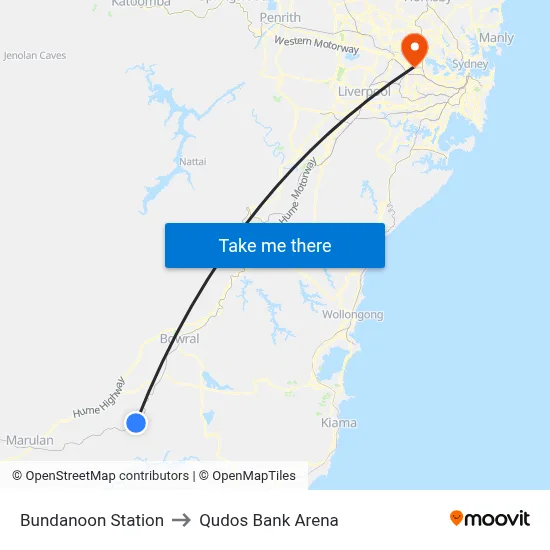 Bundanoon Station to Qudos Bank Arena map
