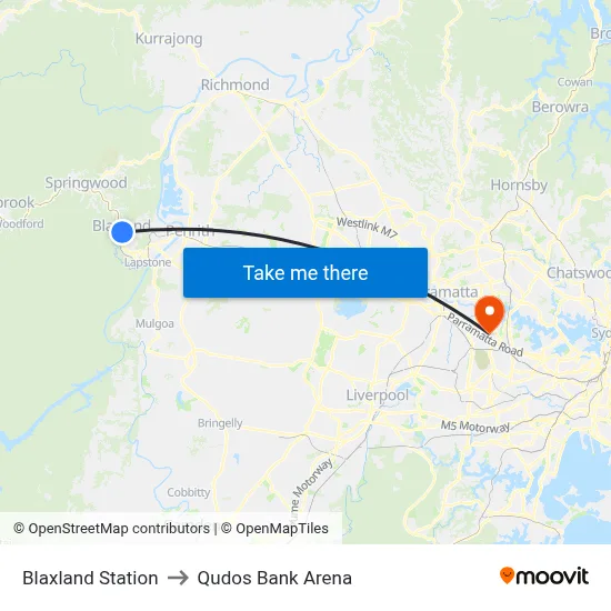 Blaxland Station to Qudos Bank Arena map