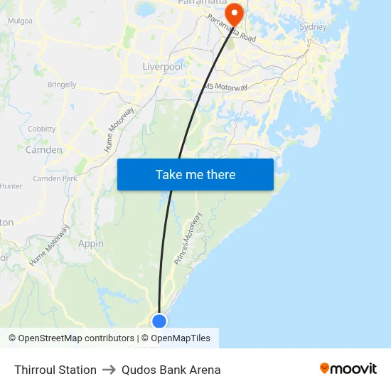 Thirroul Station to Qudos Bank Arena map