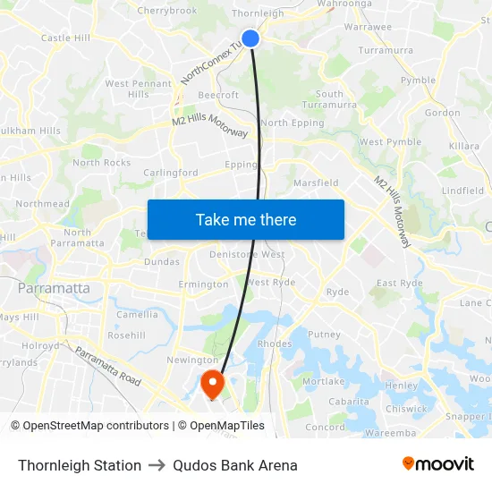 Thornleigh Station to Qudos Bank Arena map