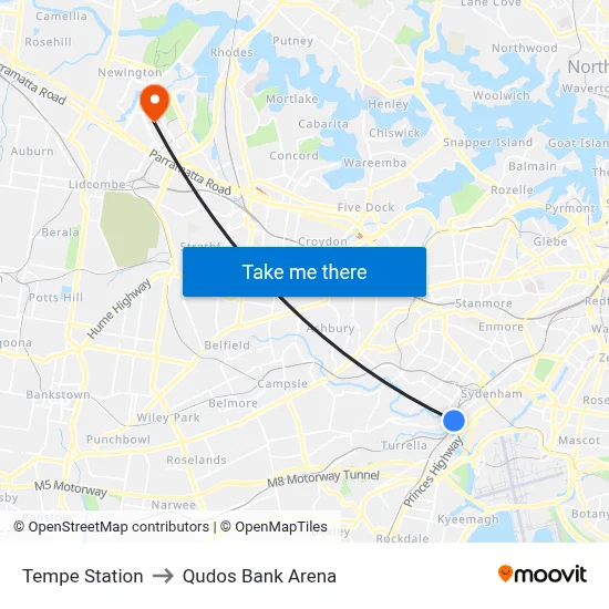 Tempe Station to Qudos Bank Arena map