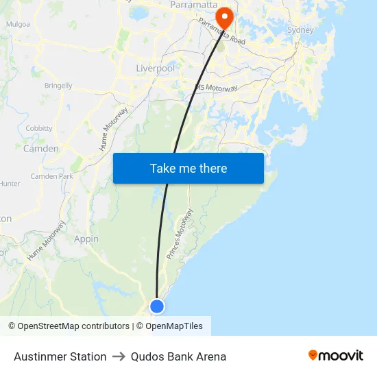Austinmer Station to Qudos Bank Arena map