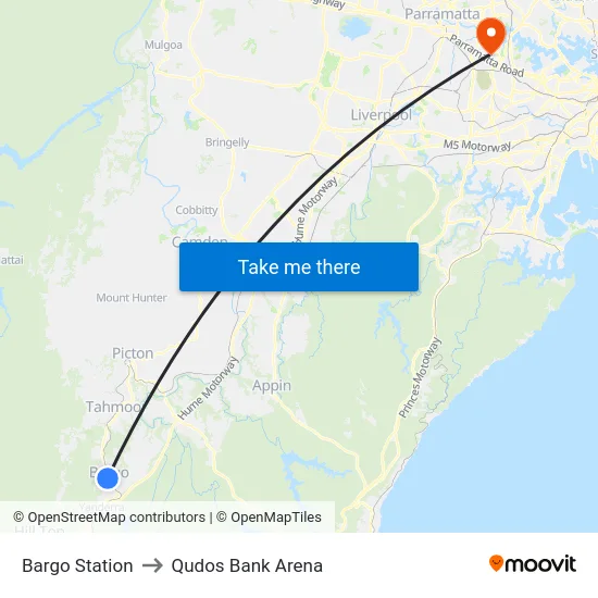 Bargo Station to Qudos Bank Arena map