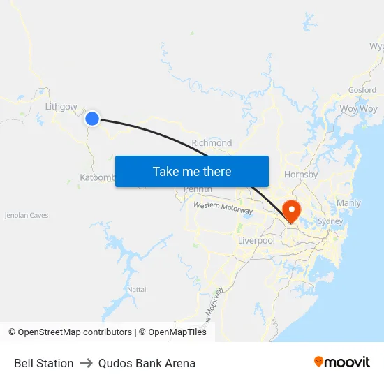 Bell Station to Qudos Bank Arena map