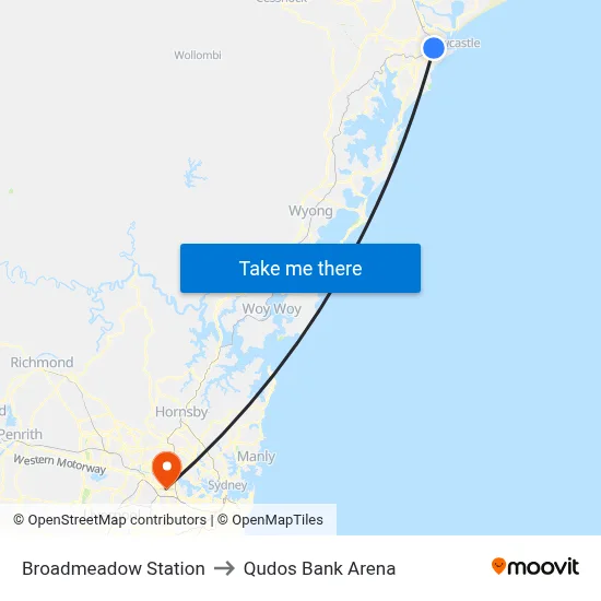 Broadmeadow Station to Qudos Bank Arena map