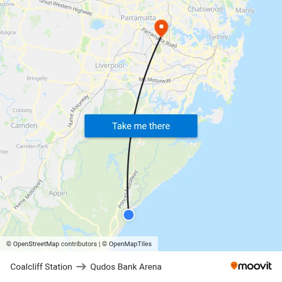 Coalcliff Station to Qudos Bank Arena map