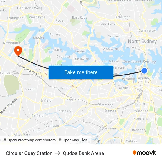 Circular Quay Station to Qudos Bank Arena map