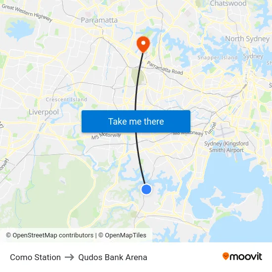 Como Station to Qudos Bank Arena map