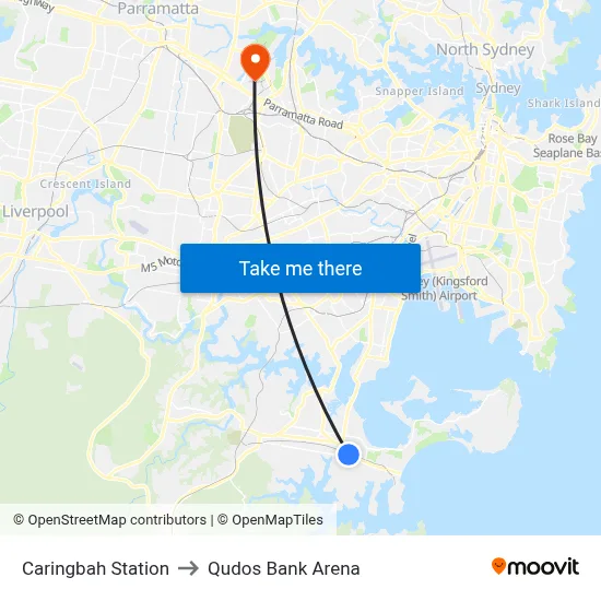 Caringbah Station to Qudos Bank Arena map