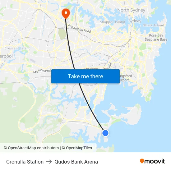 Cronulla Station to Qudos Bank Arena map