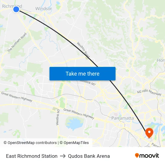 East Richmond Station to Qudos Bank Arena map