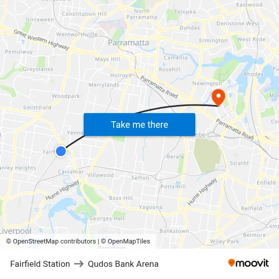 Fairfield Station to Qudos Bank Arena map
