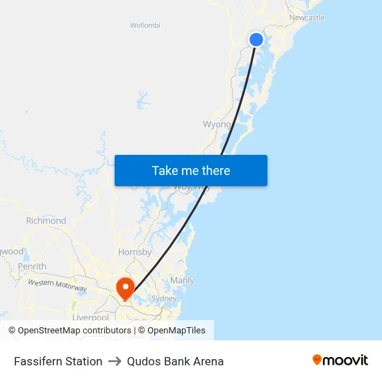 Fassifern Station to Qudos Bank Arena map