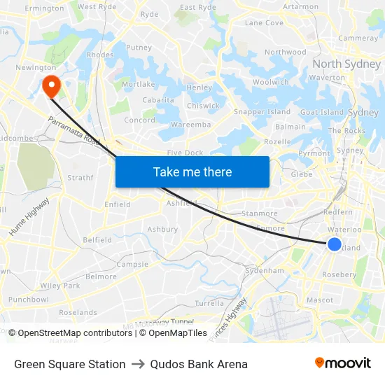 Green Square Station to Qudos Bank Arena map