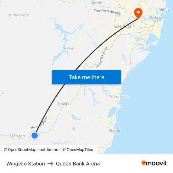 Wingello Station to Qudos Bank Arena map