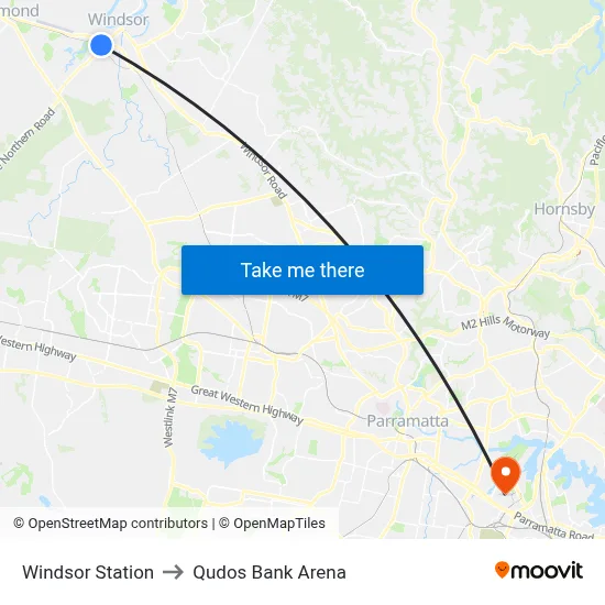 Windsor Station to Qudos Bank Arena map