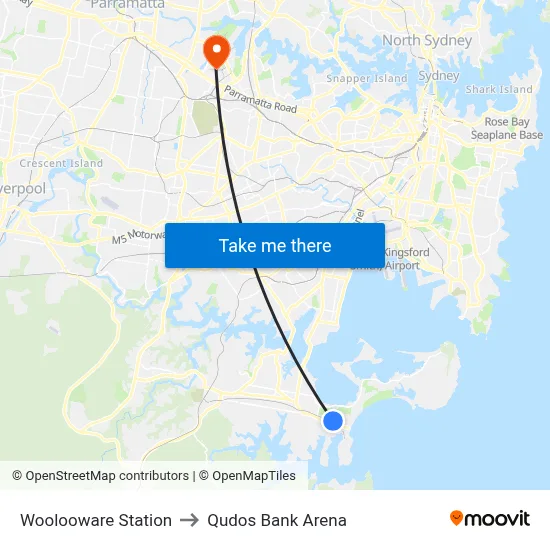 Woolooware Station to Qudos Bank Arena map