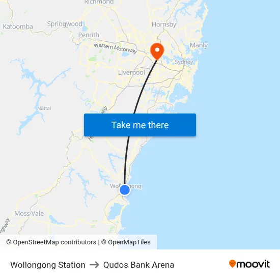 Wollongong Station to Qudos Bank Arena map