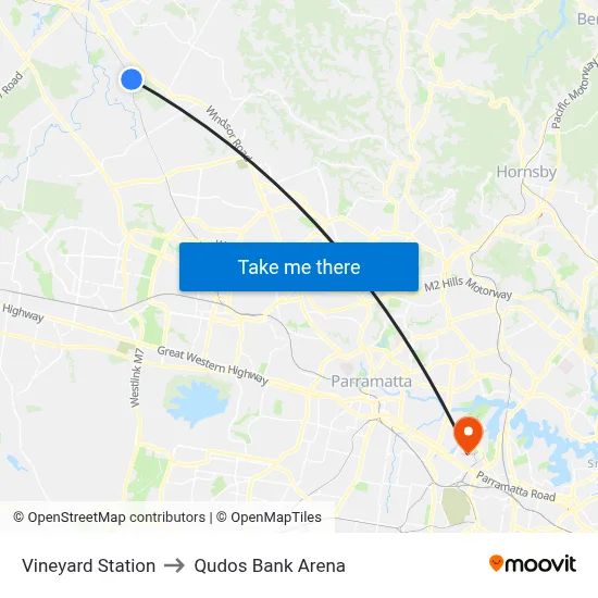 Vineyard Station to Qudos Bank Arena map