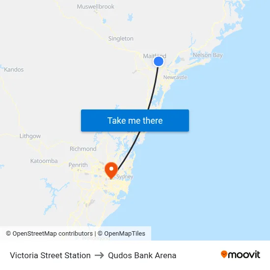 Victoria Street Station to Qudos Bank Arena map