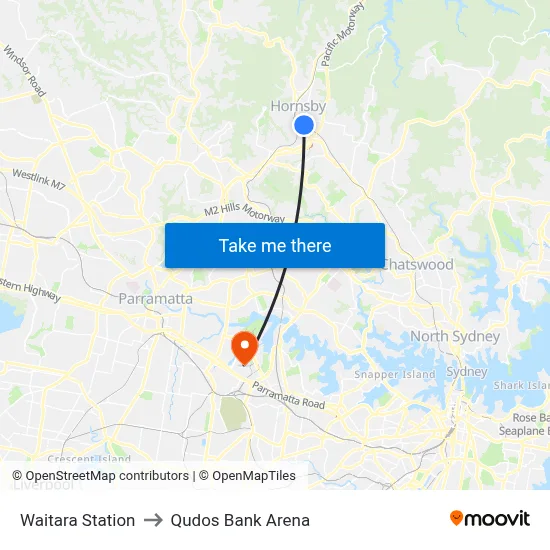 Waitara Station to Qudos Bank Arena map