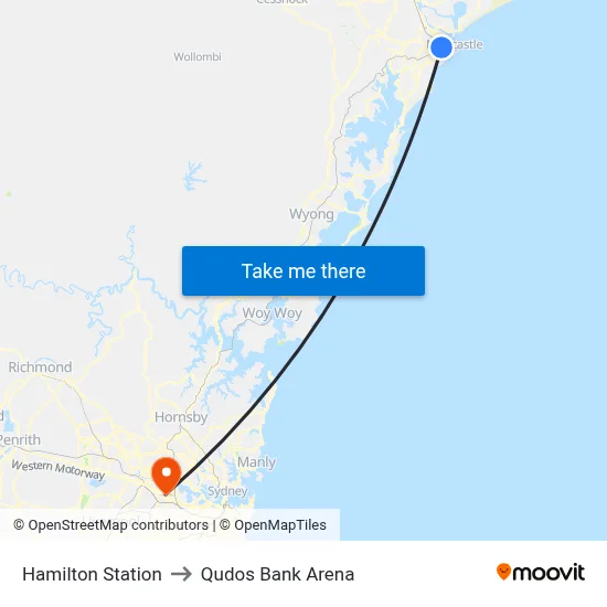 Hamilton Station to Qudos Bank Arena map