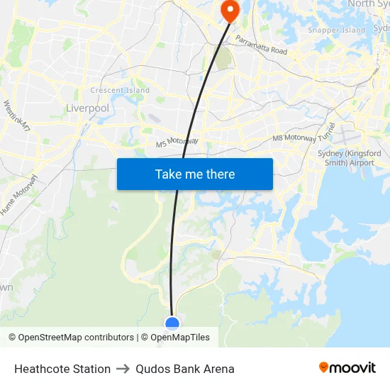 Heathcote Station to Qudos Bank Arena map
