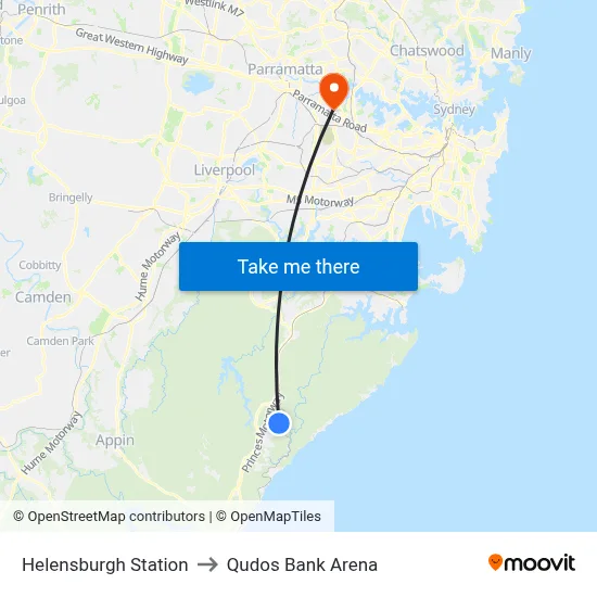 Helensburgh Station to Qudos Bank Arena map
