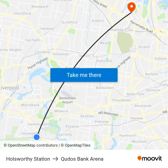 Holsworthy Station to Qudos Bank Arena map
